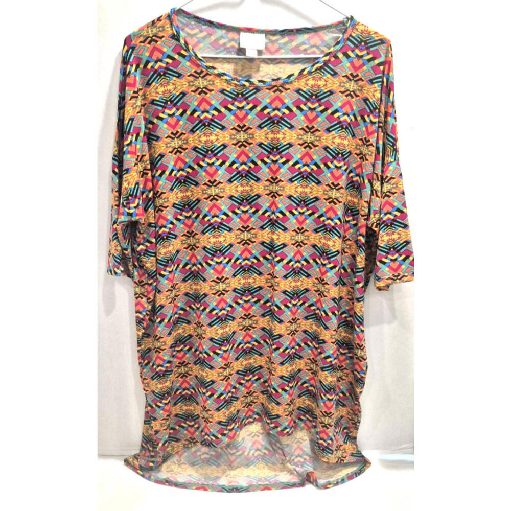 Lularoe Size Small Irma Tunic ~ Aztec, Boho, geometric fall colors ~ high / low